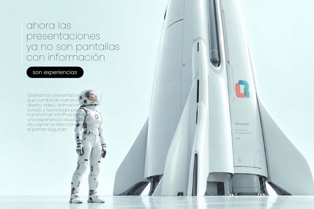 Brande: una astronauta junto a un cohete